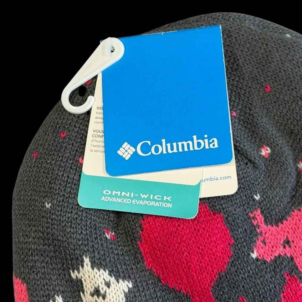 Columbia Youth Girls Beanie Winter Snow Hat Pink Gray Omni-wick One Size NWT
